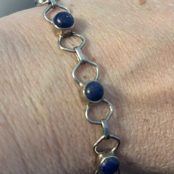 Sterling Silver Lapis Lazuli Bracelet 925 Toggle Clasp 7.5” Artisan Link - Picture 2 of 6